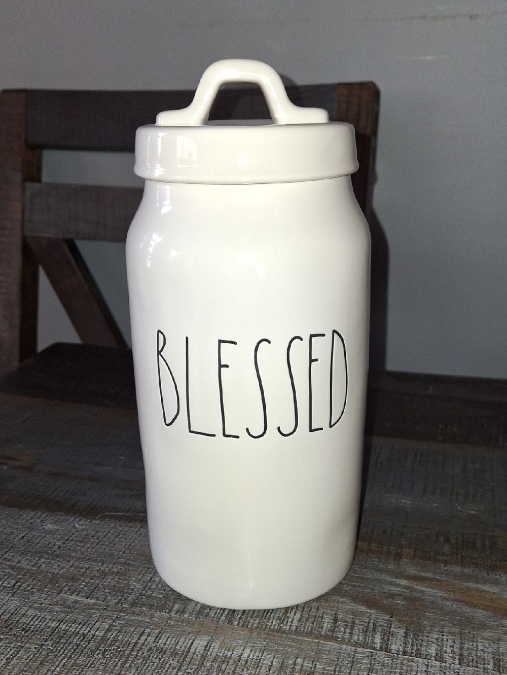 💞 Rae Dunn Tall White Ceramic "BLESSED" Canister